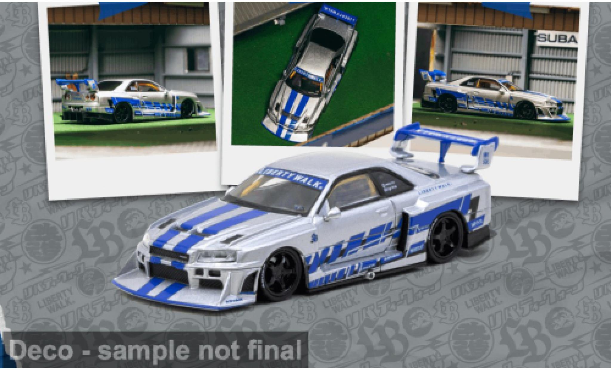 Nissan Skyline 1/64 Tarmac Works GTR (R34) silber/blau 2025 SUPER SILHOUETTE MGMINI 1:64 modellautos