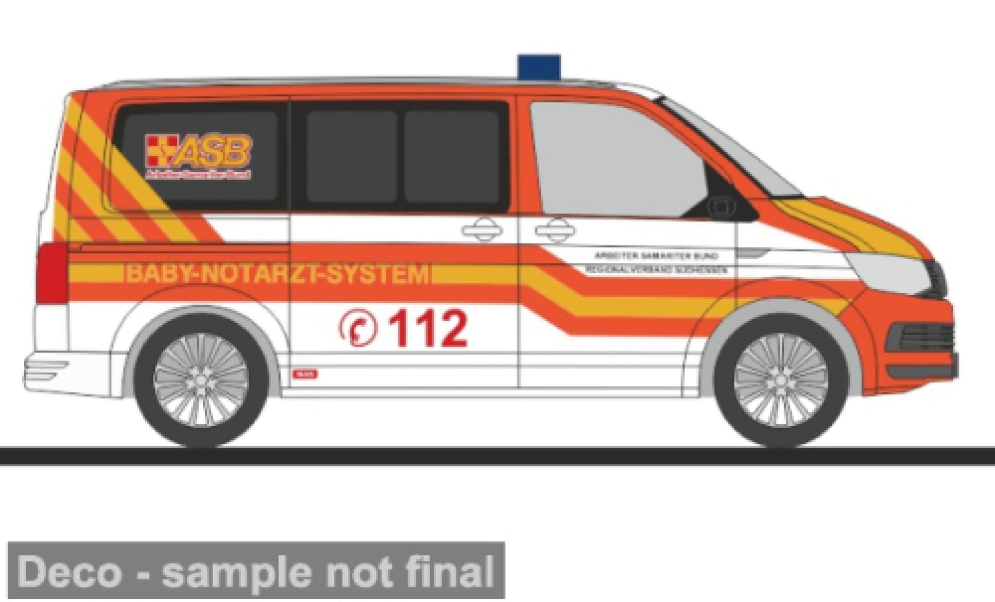 Volkswagen T6 1/87 Rietze .1 ASB S&uuml;dhessen - Baby - Notarzt - System 1:87 modellautos