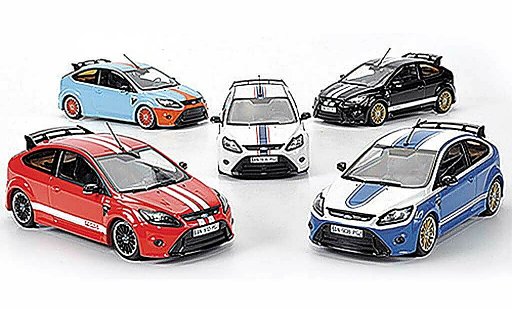 Ford Focus RS Le Mans 1/43 Minichamps 5er-Set: Edition schwarz / rot / blau / blau / weiss Sondermodelle MCW 2010 modellautos