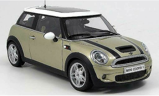Mini Cooper S 1/18 Autoart beige bandes schwarzs 2006 modellautos