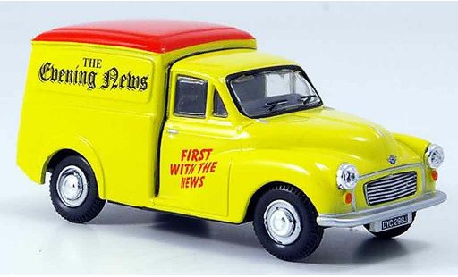Morris Minor Van 1/43 Oxford gelb rot Evening News Kasten modellautos