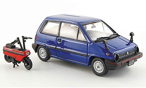 Honda City Motocompo 1/43 Ebbro blau avec Minimotorrad 1981 modellautos