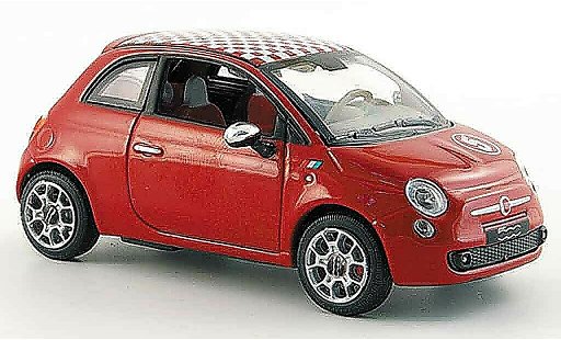 Fiat 500 Base 1/43 Norev rot weiss kariertes Dach 2007 modellautos
