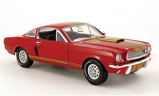 Shelby GT 350 1966 1/18 Shelby Collectibles h rot avec bandes or hertz modellautos
