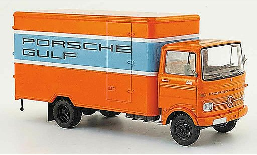 Mercedes LP 608 Kastenwagen 1/43 Schuco orange blau Gulf modellautos