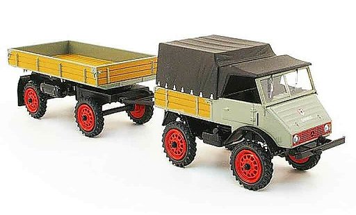 Mercedes Unimog 401-404 1/43 Schuco 401 grau avec Muller avecteltal Anhanger modellautos