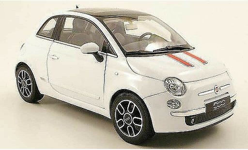 Fiat 500 Base 1/18 Welly weiss deux bandes rot 2007 modellautos