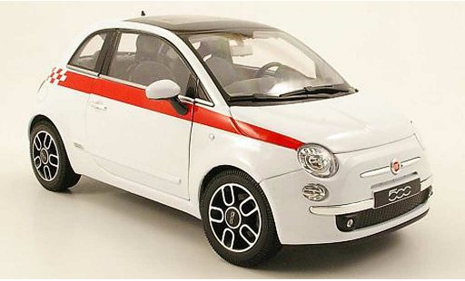 Fiat 500 Base 1/18 Welly weiss bandes rot 2007 modellautos