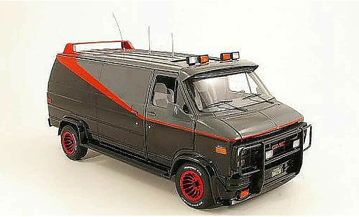 GMC Panel Van A-Team 1/18 Hot Wheels Elite schwarz/grau/rot 1983 modellautos
