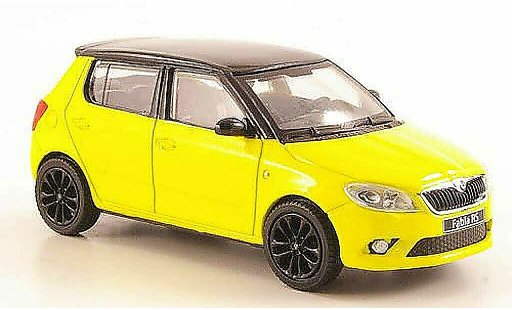 Skoda Fabia II 1/43 Abrex gelb mit schwarzem Dach und Felgen 2010 modellautos