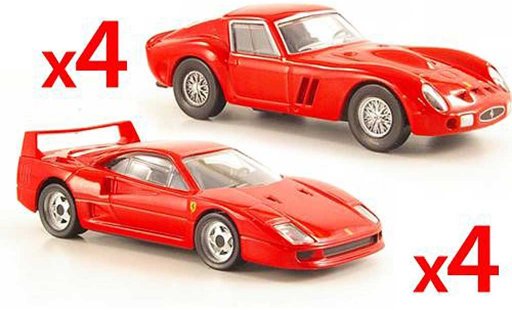 Ferrari 250 GTO 1/43 Hot Wheels -Set 4 x F40 rot und 4 x rot modellautos