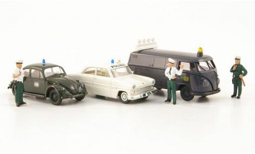 Volkswagen T1 1/87 Brekina Set 3er-Set: Schwerlast-Begleitung - Kasten K&auml;fer + Ford 12M sowie 3 Figuren 1:87 modellautos