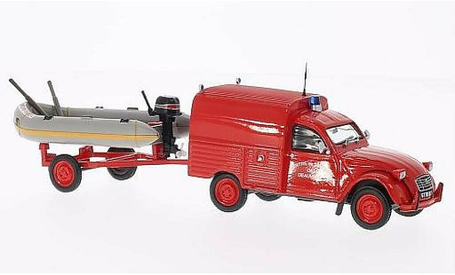 Citroen 2CV pompiers 1/43 Eligor AKS 400 Centre de Secours de Deauville Feuerwehr (F) mit Zodiac auf Anhanger modellautos