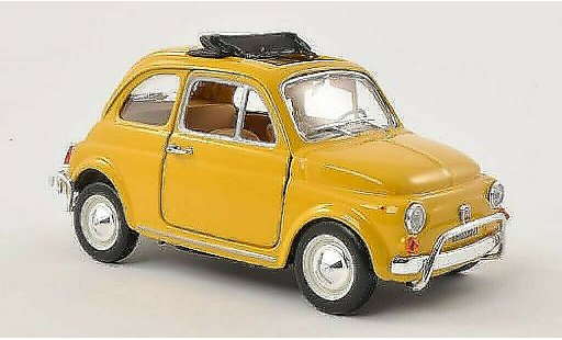 Fiat 500 L 1/24 Burago gelb geoffnetes Faltdach 1968 modellautos