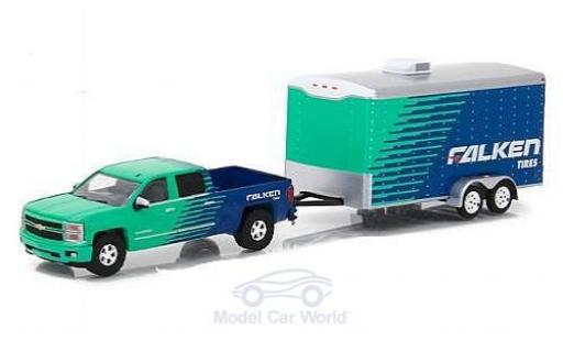 Modellautos Chevrolet Silverado 1/64 Greenlight grün/blau Falken Tire 2015 mit Anhänger Chevrolet Silverado 1/64 Greenlight grün/blau Falken Tire 2015 mit Anhänger modellautos