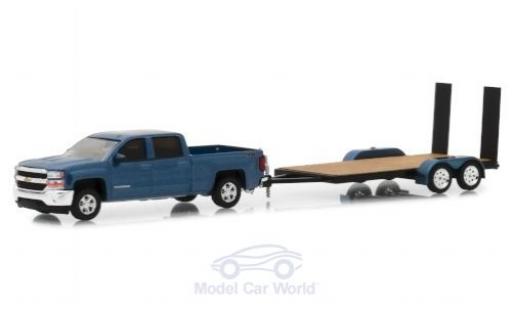 Modellautos Chevrolet Silverado 1/64 Greenlight mettalic blau 2018 mit Transportanhänger Chevrolet Silverado 1/64 Greenlight mettalic blau 2018 mit Transportanhänger modellautos