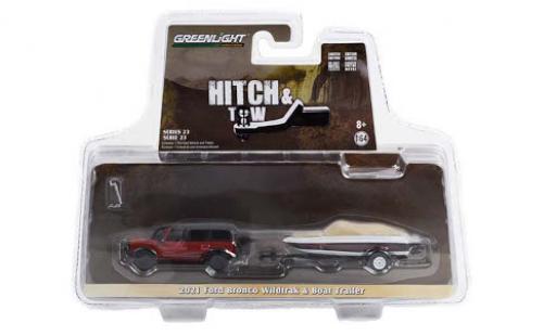 Modellautos Ford Bronco 1/64 Greenlight Wildtrak rot/schwarz 2021 mit Boat Trailer Ford Bronco 1/64 Greenlight Wildtrak rot/schwarz 2021 mit Boat Trailer modellautos