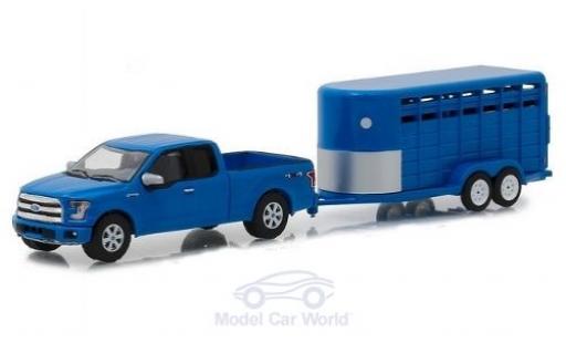 Modellautos Ford F-1 1/64 Greenlight 50 blau 2016 mit Viehanhänger Ford F-1 1/64 Greenlight 50 blau 2016 mit Viehanhänger modellautos