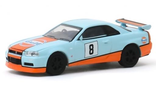 Modellautos Nissan Skyline 1/64 Greenlight GT-R (BNR34) blau/weiss RHD Gulf 2001 No.8 Nissan Skyline 1/64 Greenlight GT-R (BNR34) blau/weiss RHD Gulf 2001 No.8 modellautos