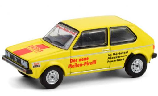 Modellautos Volkswagen Golf 1/64 Greenlight I gelb/Dekor Pirelli 1974 Härtetest: Alaska - Feuerland Volkswagen Golf 1/64 Greenlight I gelb/Dekor Pirelli 1974 Härtetest: Alaska - Feuerland modellautos
