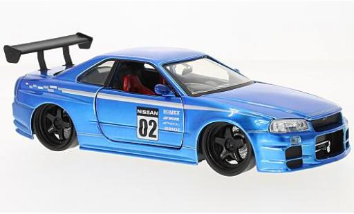 Nissan Skyline 1/24 Jada Toys GT-R (R34) mettalic blau RHD 2002 modellautos
