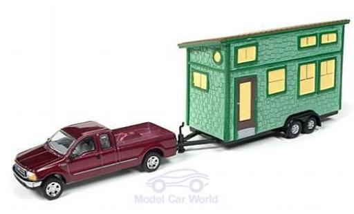 Ford F-250 1/64 Johnny Lightning Super Duty mettalic rot 2004 mit Tiny House ohne Vitrine modellautos