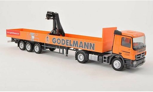Mercedes Actros Base 1/87 Herpa M 08 Godelmann Pritschen-SZ mit Kran modellautos