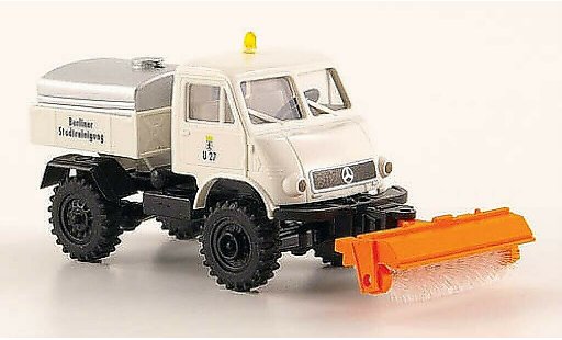 Mercedes Unimog 401-404 1/87 Brekina 402 BSR u 27 mit Frontkehrer und Tank modellautos