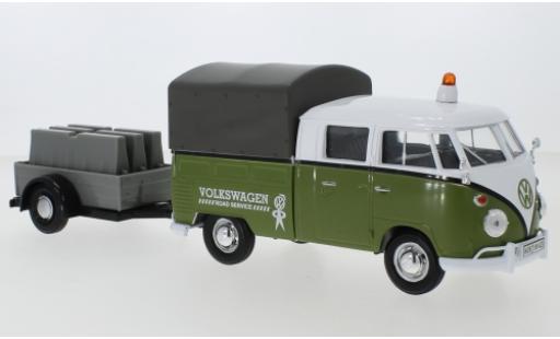 Volkswagen T1 1/24 Motormax Doppelkabine grün/weiss Road Service mit Anhänger modellautos