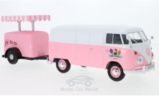 Volkswagen T1 A 1/24 Motormax Kastenwagen rosa/weiss Kastenwagen mit Kühlanhänger modellautos