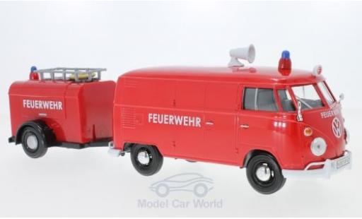 Modellautos Volkswagen T1 A 1/24 Motormax Kastenwagen rot Feuerwehr mit Anhänger Volkswagen T1 A 1/24 Motormax Kastenwagen rot Feuerwehr mit Anhänger modellautos