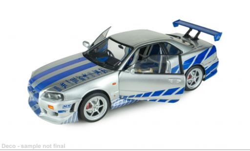 Modellautos Nissan Skyline GT-R (BNR34) silber/blau Fast &amp; Furious 1/18 Solido
