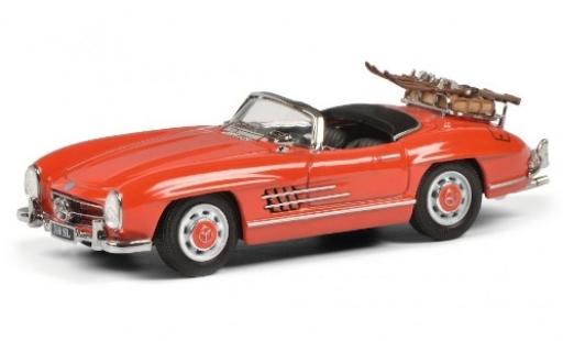 Mercedes 300 1/43 Schuco SL Roadster (W198 II) rot mit Skiträger und Ladegut modellautos