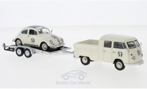 Modellautos Volkswagen T1 B 1/43 Schuco b beige/Dekor mit Anhänger und Käfer Volkswagen T1 B 1/43 Schuco b beige/Dekor mit Anhänger und Käfer modellautos