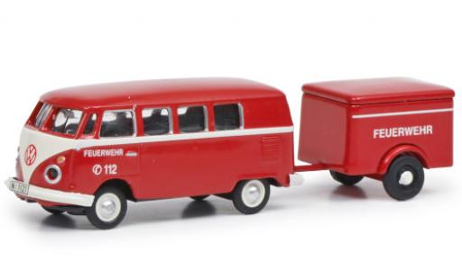Volkswagen T1 1/87 Schuco c Bus Feuerwehr mit Anhänger modellautos