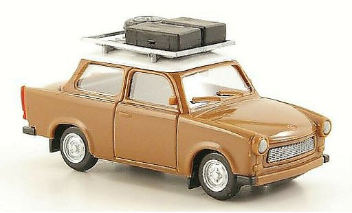 Trabant 601 Base 1/87 Herpa braun/weiss mit Dachgepacktrager + Ladegut modellautos