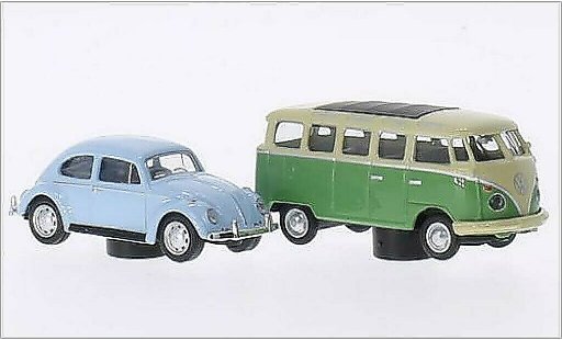 Volkswagen Kafer Base 1/87 Schuco blau + T1 Samba gr&Atilde;&frac14;n/beige modellautos